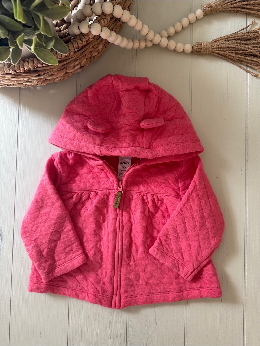 Baby Girl Pink Quilted Hooded Jacket